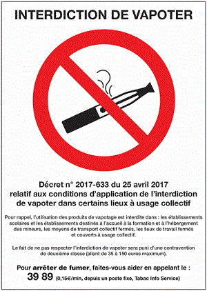 Interdiction de VAPOTER - Vitrophanie